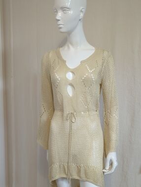 Hi-low Crochet Dress Tan  Medium